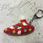 オカリナ（小）　花と鳥柄（赤）