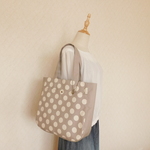 *新作*【たっぷり収納*デイリートート】グレージュ*ドット*帆布