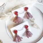 真っ赤なミニ薔薇のシフォンタッセルピアス