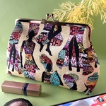 カラフル服のアフリカ女性柄 化粧ポーチ プチギフト など マチ付き 可愛い がま口ポーチ USAコットン