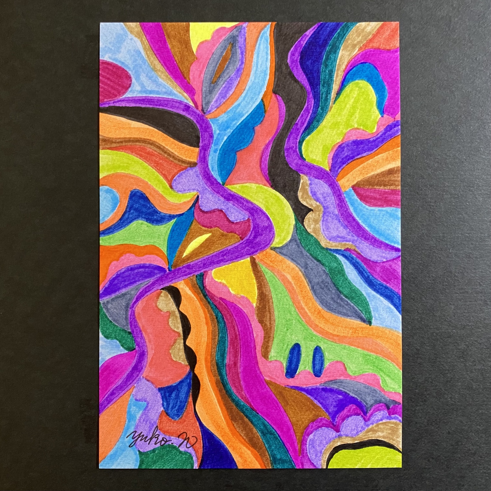抽象画 色鉛筆画 木製フレーム付き 0_1df9fb9a9c27dc8a97ca95416e69