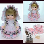 メルちゃんサイズ　メルヘン柄　ピンク　垂れ耳ボンネットコーデ５点セット　フリフリコーデ　ソランちゃん　レミンちゃん　コルネちゃんサイズ　ゴスロリ ロリータ 　服