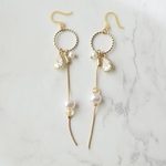 クリスタル×パールのロングピアス【樹脂フック】