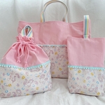 新作☆入園入学3点セット☆レッスンバッグ、体操着袋(お着替え袋)、シューズ袋☆シャボン玉とユニコーン☆ピンク