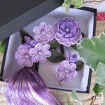 つまみ細工　藤色のお花のクリップ３点セット