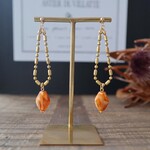 ヴィンテージ チェーン と オレンジ ビーズ の ピアス イヤリング 