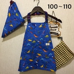 キッズ　エプロン☆カラフルな恐竜たち　水色☆男の子100〜110