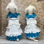 犬服Sサイズ完成品エプロン付き青ワンピース