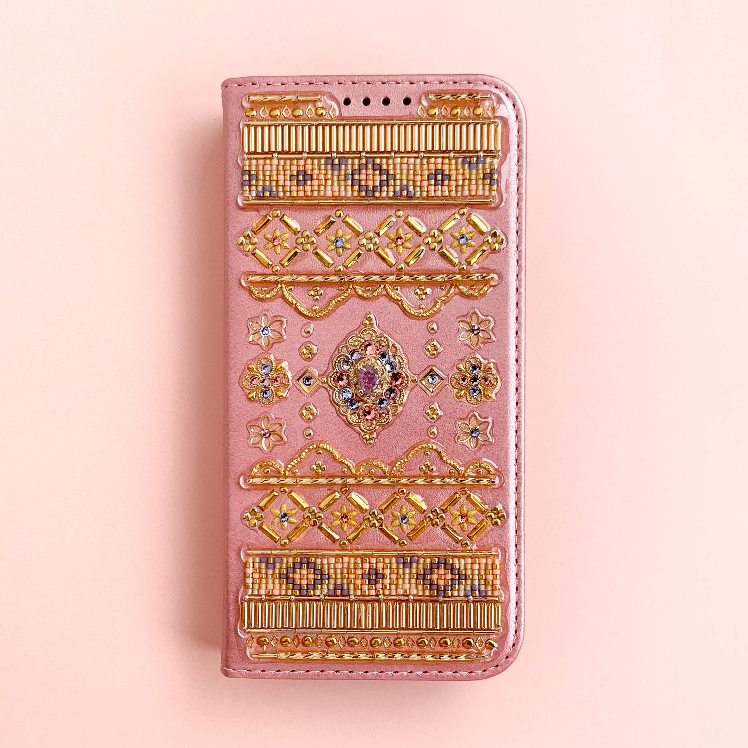 手帳型ケース花咲くスマホケース オルガケース /ローズゴールド