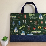 色選べます♪ループ付きレッスンバッグ （受注製作）昆虫大図鑑♪ 男の子　フック付き　絵本バッグ 