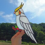 【受注制作】ステンドグラス　オカメインコ　サンキャッチャー　【鳥　小鳥　インコ】