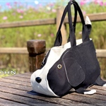 再販•SIOCO・8号帆布 ・ドッグ帆布トートバッグ 《JOHNジョン》ブラック×生成りタイプ・動物立体帆布バッグ 犬バッグ　dogBag 帆布トート　ワンコ　犬　帆布バッグ　オリジナルトートバッグ　