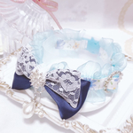 首輪✨マーガレット柄♡ミッドナイトブルーリボン♡上下フリル♡