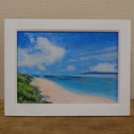 油絵原画『透き通る海』　額縁付き
