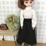 リカちゃん・服＊白のスタンドカラーシャツ＆黒のチュールスカート　