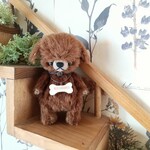 SakuBear 12cmタレ耳ワンコ テディベア(ブラウン)【本革首輪・骨チャーム付】