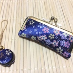 ちりめんがま口印鑑ケース＊濃紺桜柄