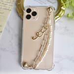 55. 【new】キーリングハンガー　スマホケース　iPhoneケース　ストラップ　全機種　スマホチェーン　スマホリング　ねこ　ネコ　猫　パール　パールチェーン