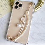 54. 【new】キーリングハンガー　スマホケース　iPhoneケース　ストラップ　全機種　スマホチェーン　スマホリング　パール　パールチェーン