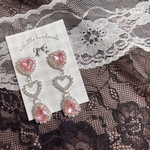 💓ライトピンクハートドロップ3連ピアス/イヤリング💓