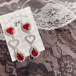 ❤レッドハートドロップ3連ピアス/イヤリング❤