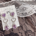 💜パープルハートドロップ3連ピアス/イヤリング💜