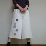 ホワイトワイドパンツ白デニムあめ玉パッチワークパステル大人可愛い