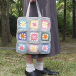 クロシェ編み　トートバッグ　グレー