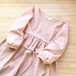 ふんわりギャザーワンピース【S,M,L,LL】桜色  コットンリネン