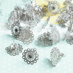 (ss-00442)【サージカルステンレス 316L 】花柄模様 ピアス シルバー タイプB 通し穴つき 15mm 10個(5ペア) キャッチ付き ステンレス アクセサリー パーツ 金属アレルギー対策