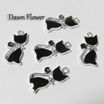 【D-0547】10pcs　ネコ　21×9mm　ブラック　チャーム