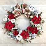 No.xmas-14414★クリスマスリース　(xmasリース)   21-(6)   ポインセチア＆ツインポニー　44cm・アートフラワー/造花リース/大型リース/壁掛け