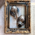 vintage button𓆸⋆*グレーマーブルプレート＆シルバー＊ピアス＊イヤリング