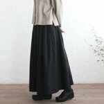 リネン マキシ丈 タックスカート セットアップにも （ブラック）SK02