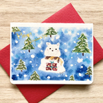🎄透明水彩画「しろくまくんからの贈り物」北欧イラスト ミニクリスマスカード 2枚セット　クリスマス　クリスマスカード　クマ　シロクマ　クリスマスプレゼント　クリスマスギフト　雪　冬🎄