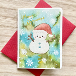🎄透明水彩画　2枚セット「雪だるまサンタ」イラスト　ミニクリスマスカード　サンタクロース　クリスマスギフト　クリスマス　クリスマスカード🎄