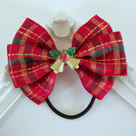 クリスマスヘアゴム 🎄キラキラチェック柄リボン🎀プチギフトにも🎁キッズヘアゴム 
