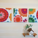 カラフルフラワーのファブリックパネル 3枚セット 30cm×30cm 