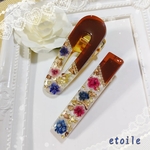 【A1】etoile ヘアクリップ ヘアピン バレッタ ハンドメイド 秋色 ボルドー ドライフラワー レジン