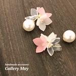 3色MIXブーケのパールキャッチピアス（ピンク）　サージカルステンレス アレルギー対応　ブライダル ウエディング  結婚式　和服　和装 白銀