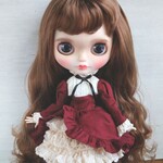478.※ワインレッドのレースたっぷりクラシカルワンピース※ブライスアウトフィット※1/6ドール服※