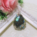 天然石ラブラドライトのネックレス＜Ｎ６０９＞ネックレストップ　ワイヤージュエリー