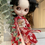 ブライス　アウトフィット☆着物☆和柄　花柄☆赤☆ネオブライス☆1/6ドール着物
