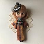 ブライスアウトフィット 秋の着物コーデセット　帯2本ヘッドドレスセット
