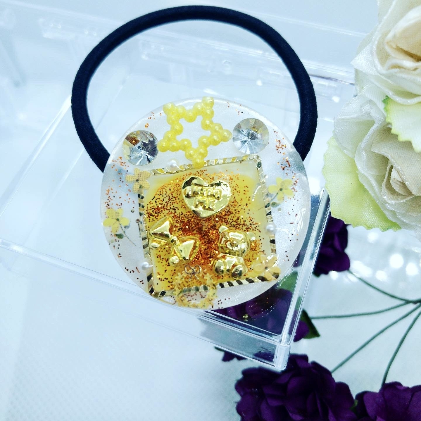 【ヘアゴム】レジン　サークル 楽天市場】ヘア金具 ヘアゴムパーツ ミール皿付き 正方形