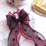 再販💖レディな雰囲気なりぼん💖選べるバイカラー♡ブラックのドット柄💕オーガンジーリボンのヘアゴム 