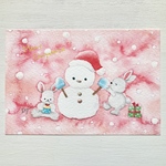 🎄透明水彩画「うさぎさんたちのクリスマス」イラストポストカード２枚セット クリスマスカード クリスマス　ウサギ🎄