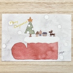 🎄透明水彩画「大きなクリスマスブーツ」 北欧イラストポストカード2枚セット クリスマスカード クリスマスツリー　クリスマス🎄