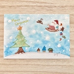 🎄透明水彩画「大忙しのサンタクロース」イラストポストカード2枚セット クリスマスカード　クリスマス🎄