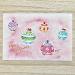 🎄透明水彩画「クリスマスボール」イラストポストカード２枚セット クリスマスカード　クリスマス🎄